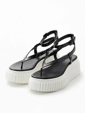 Circus NY Platform Thong Sandals in Black and White with Ankle Strap NWT